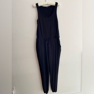 MPG Black Sleeveless Jumpsuit Drawstring Waist Side Pockets Romper Loungewear